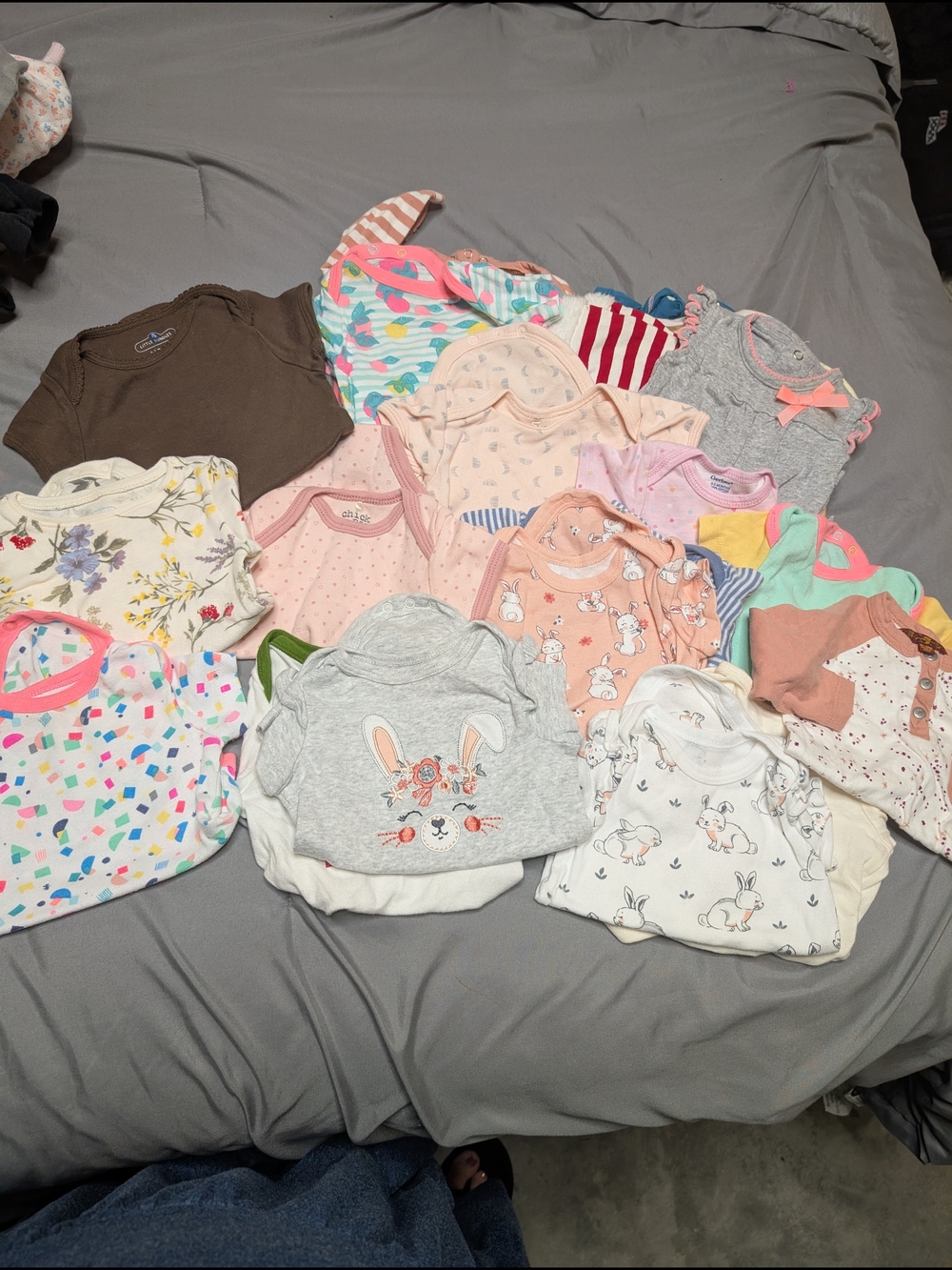 Assorted Baby Girl Onesies - Pastel Bunny & Floral Prints 21pc. 0/3 Month